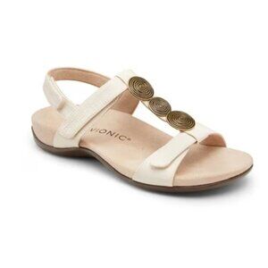 Vionic Orthaheel Rest Farra II Cream Antique Gold Brass Metal Comfort Sandals 10